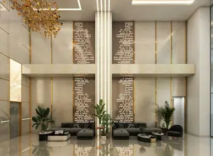 Moderne Hotellobby mit Sitzgruppen und warmem Licht